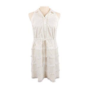 BANANA REPUBLIC WHITE SLEEVELESS DRESS WITH DECORATIVE DESIGN, SIZE XS